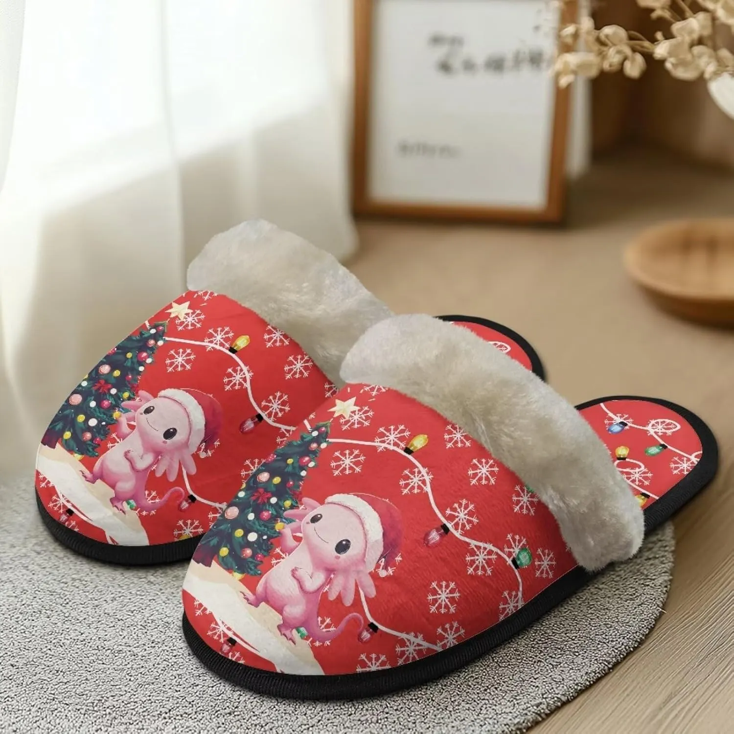 Christmas Slippers Soft Cushion Fuzzy Slippers for Women Indoor Cute Warm Anti-Slip Bedroom Slippers for Kids