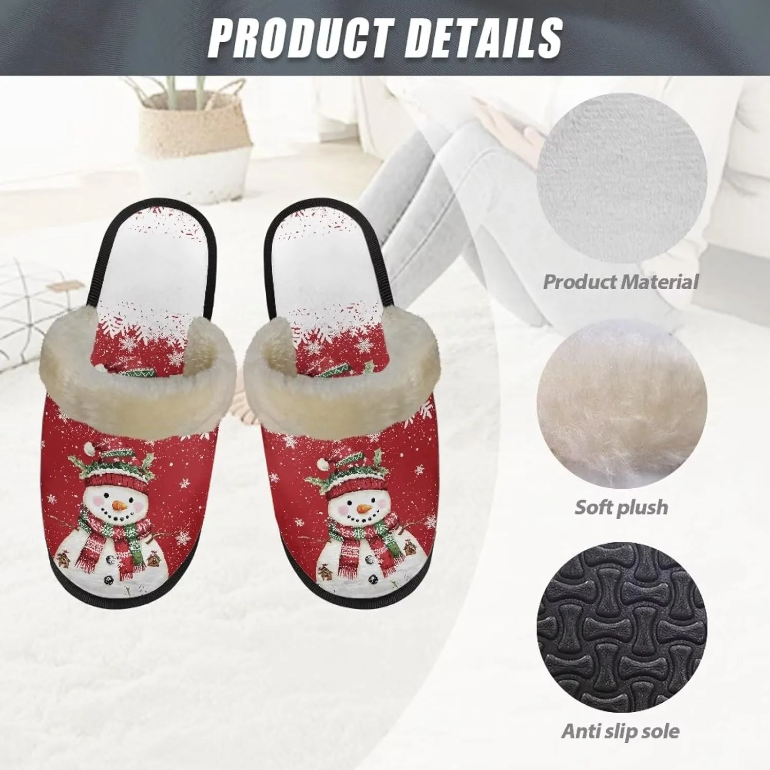 Christmas Slippers Soft Cushion Fuzzy Slippers for Women Indoor Cute Warm Anti-Slip Bedroom Slippers for Kids