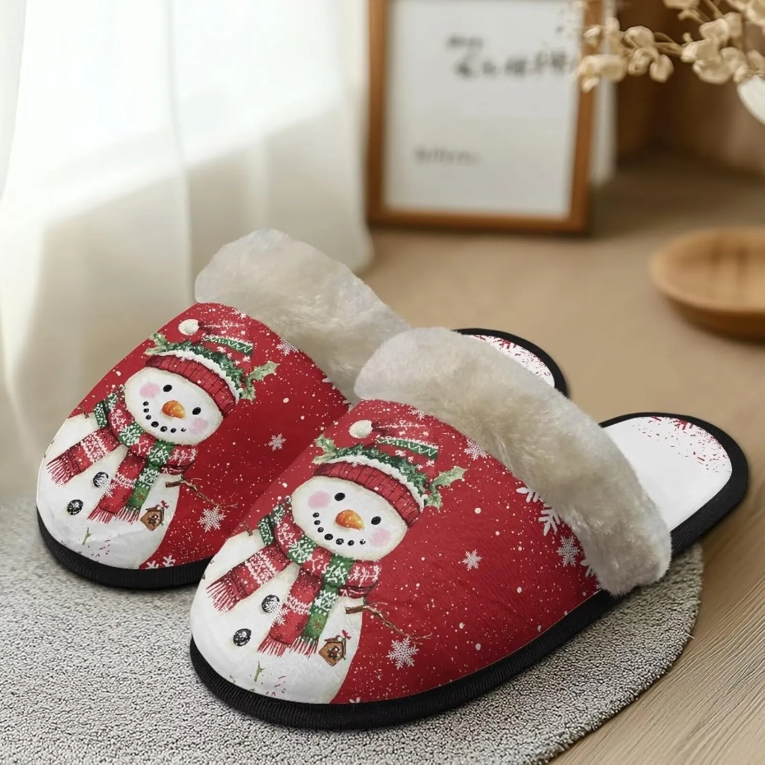 Christmas Slippers Soft Cushion Fuzzy Slippers for Women Indoor Cute Warm Anti-Slip Bedroom Slippers for Kids