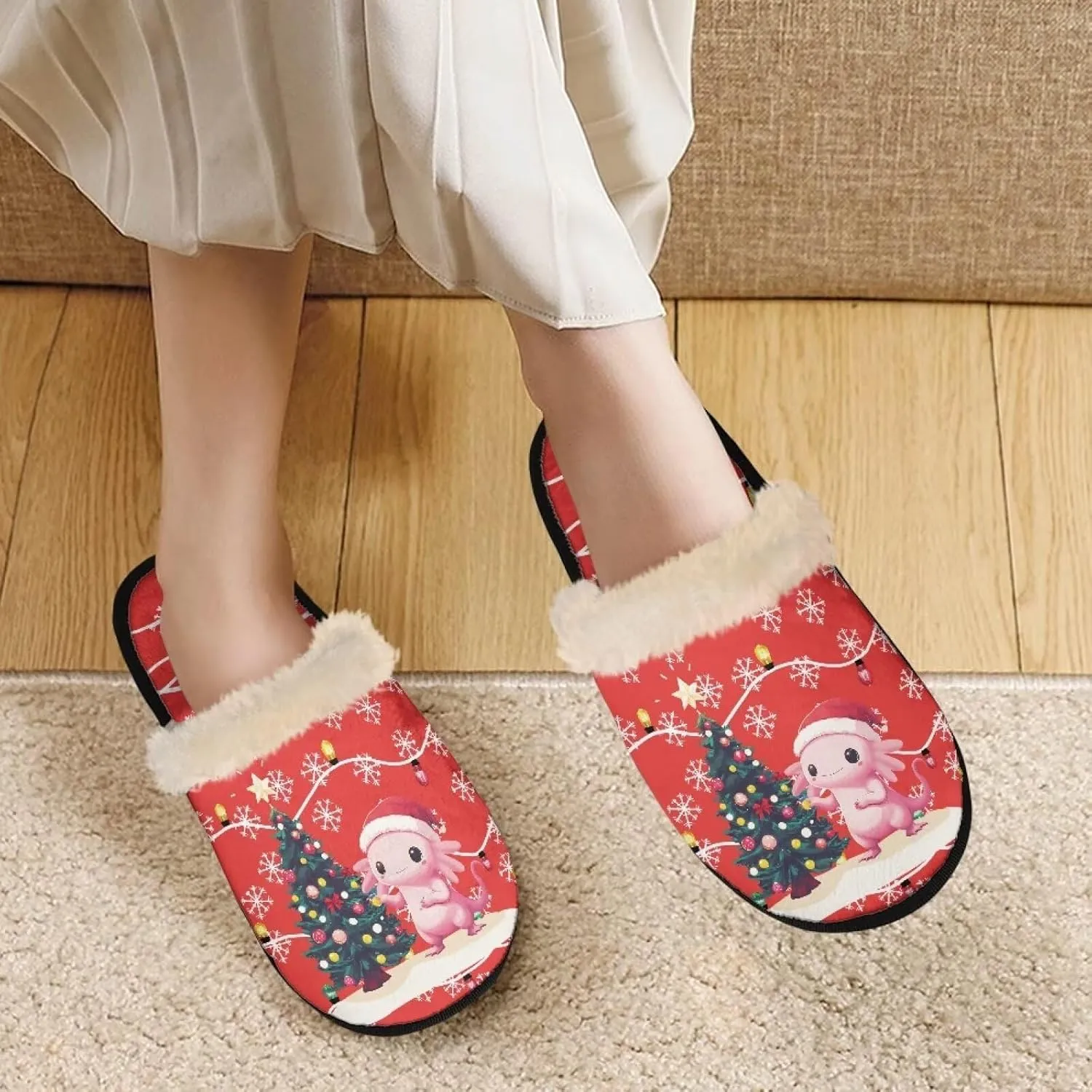 Christmas Slippers Soft Cushion Fuzzy Slippers for Women Indoor Cute Warm Anti-Slip Bedroom Slippers for Kids