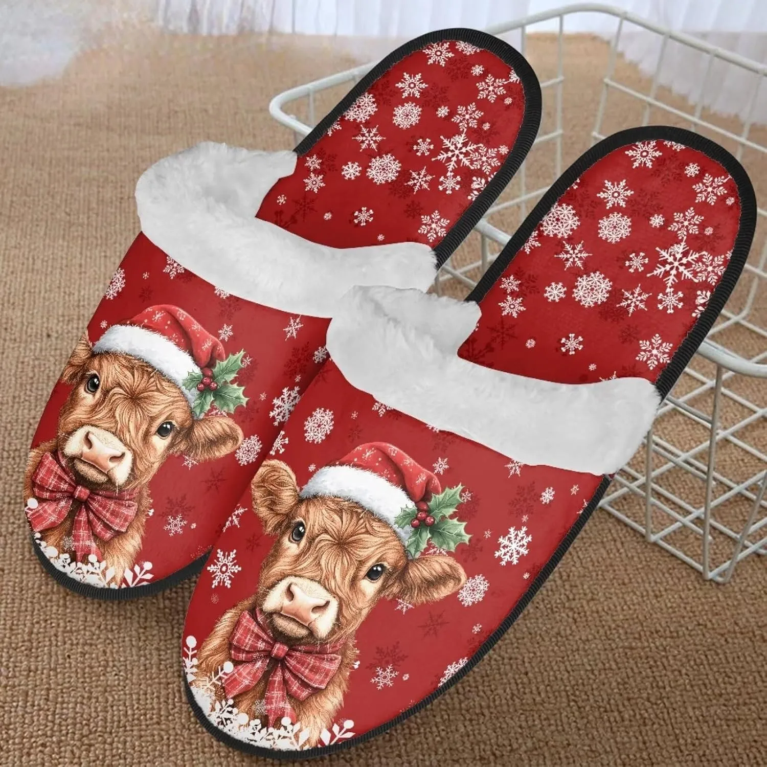 Christmas Slippers Soft Cushion Fuzzy Slippers for Women Indoor Cute Warm Anti-Slip Bedroom Slippers for Kids