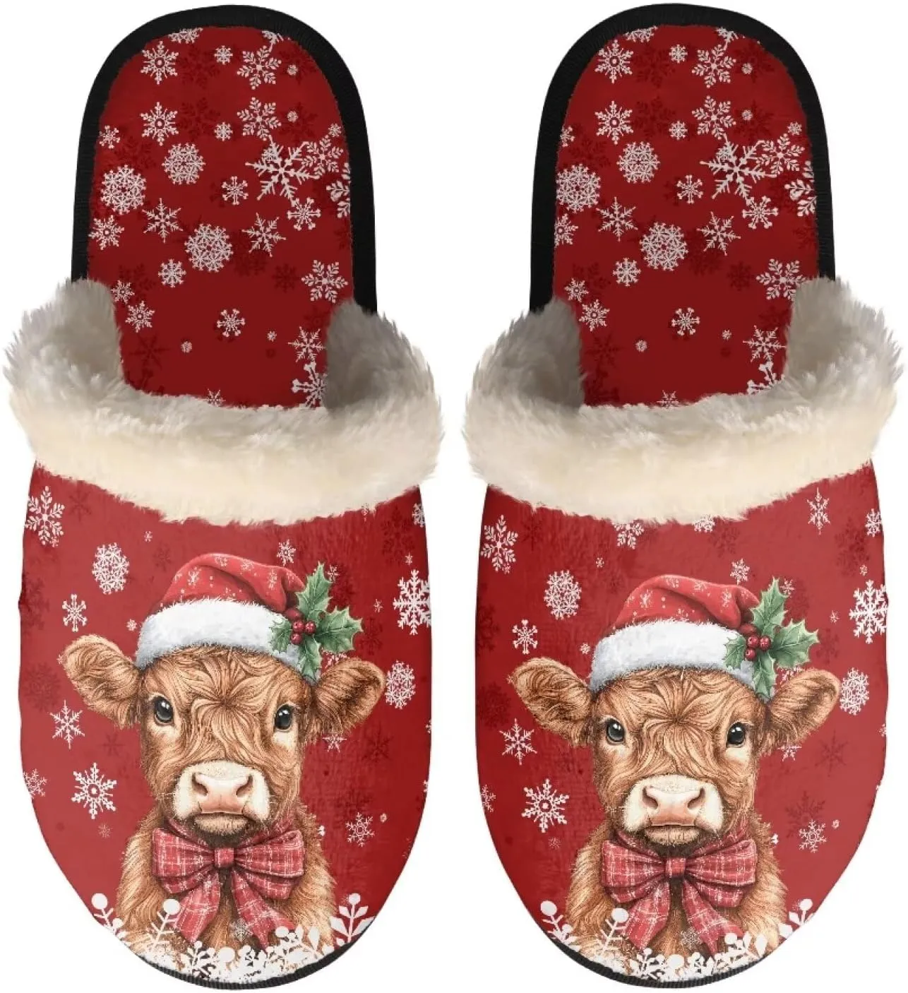 Christmas Slippers Soft Cushion Fuzzy Slippers for Women Indoor Cute Warm Anti-Slip Bedroom Slippers for Kids