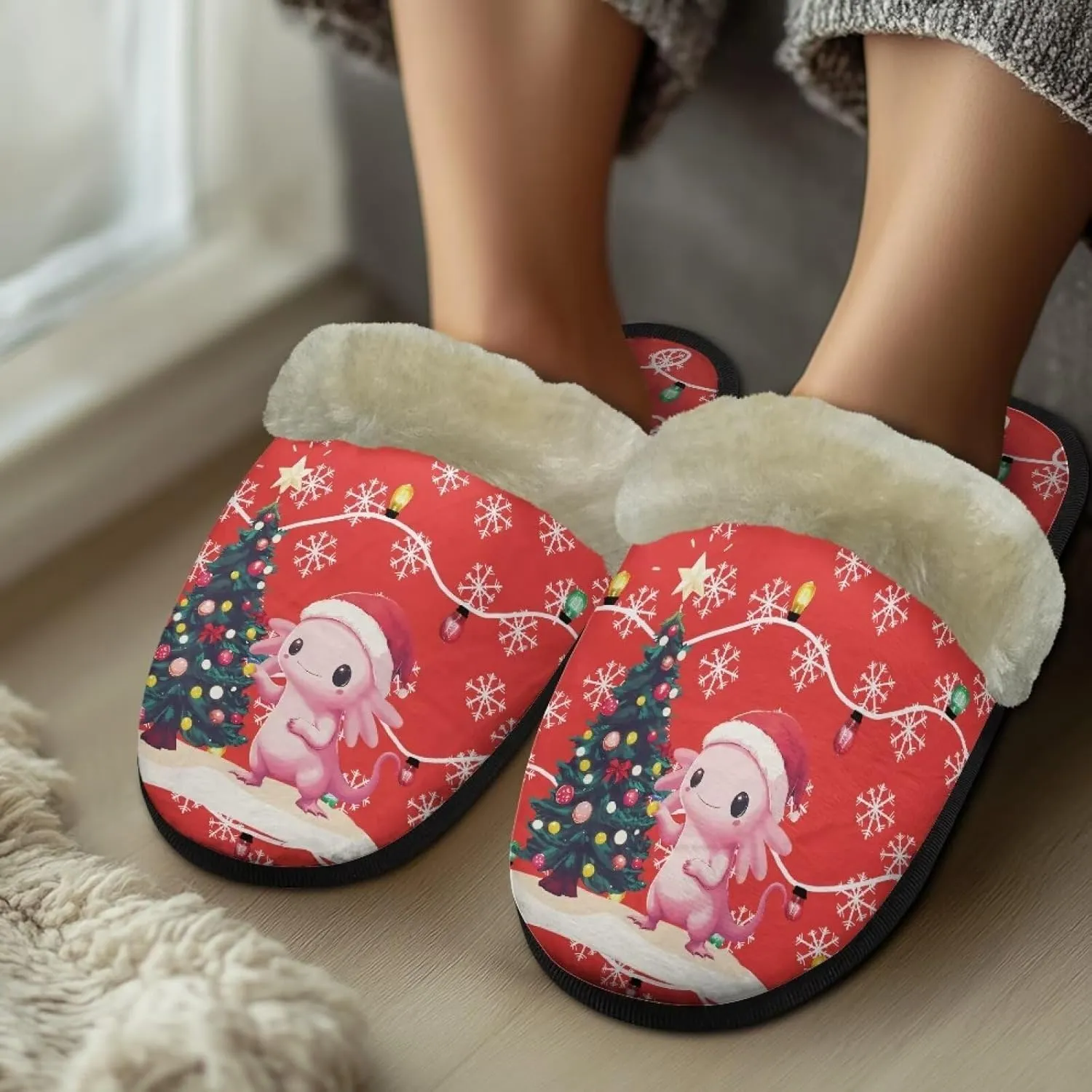 Christmas Slippers Soft Cushion Fuzzy Slippers for Women Indoor Cute Warm Anti-Slip Bedroom Slippers for Kids