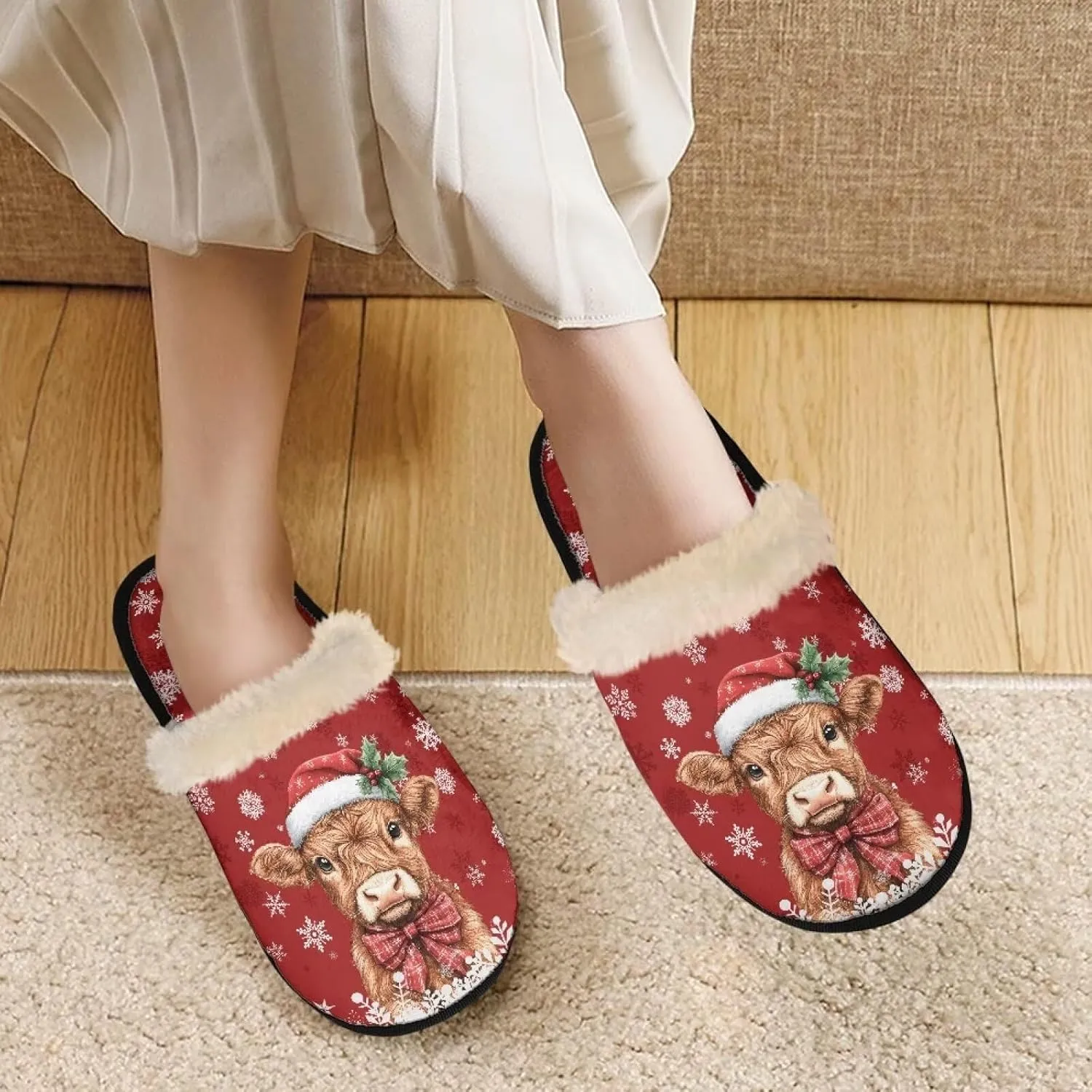 Christmas Slippers Soft Cushion Fuzzy Slippers for Women Indoor Cute Warm Anti-Slip Bedroom Slippers for Kids