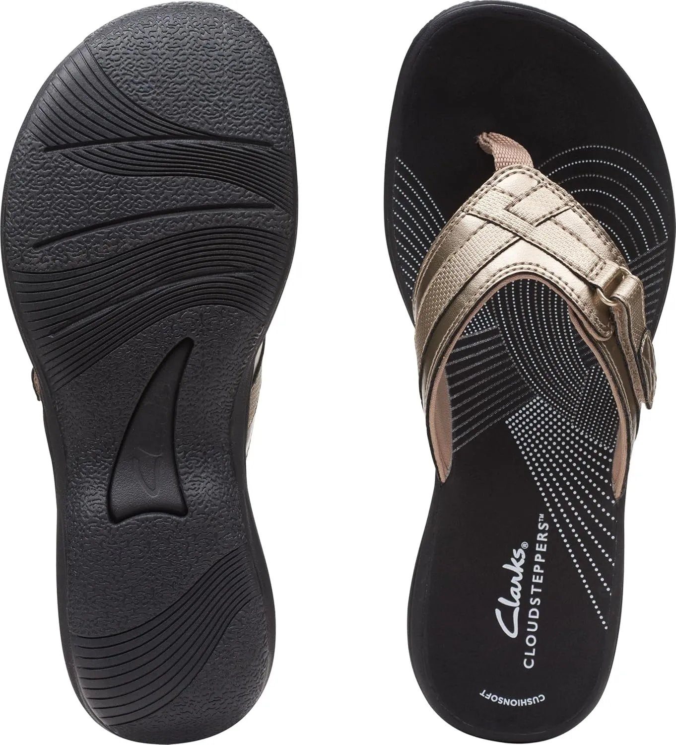 Clarks Womens Breeze Sea Flip-Flop Sandals - Comfortable Flip Flop with Adjustable Hook and Arch Support - Casual Summer Wearing Cloudsteppers for Everyday