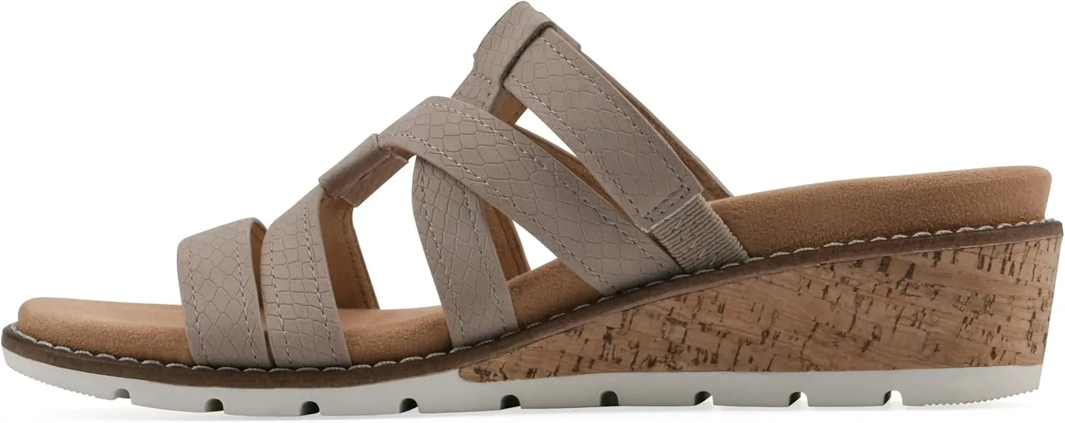 CLIFFS BY WHITE MOUNTAIN Women's Tinisha Strappy Cork Wedge Sandal