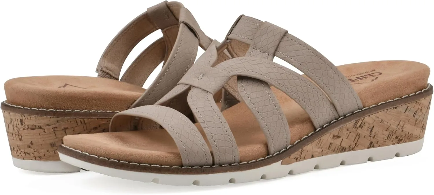 CLIFFS BY WHITE MOUNTAIN Women's Tinisha Strappy Cork Wedge Sandal