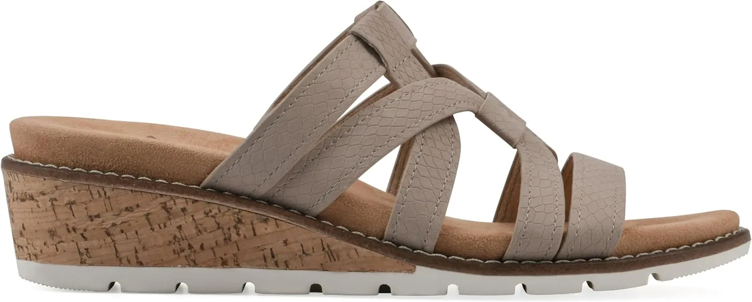 CLIFFS BY WHITE MOUNTAIN Women's Tinisha Strappy Cork Wedge Sandal