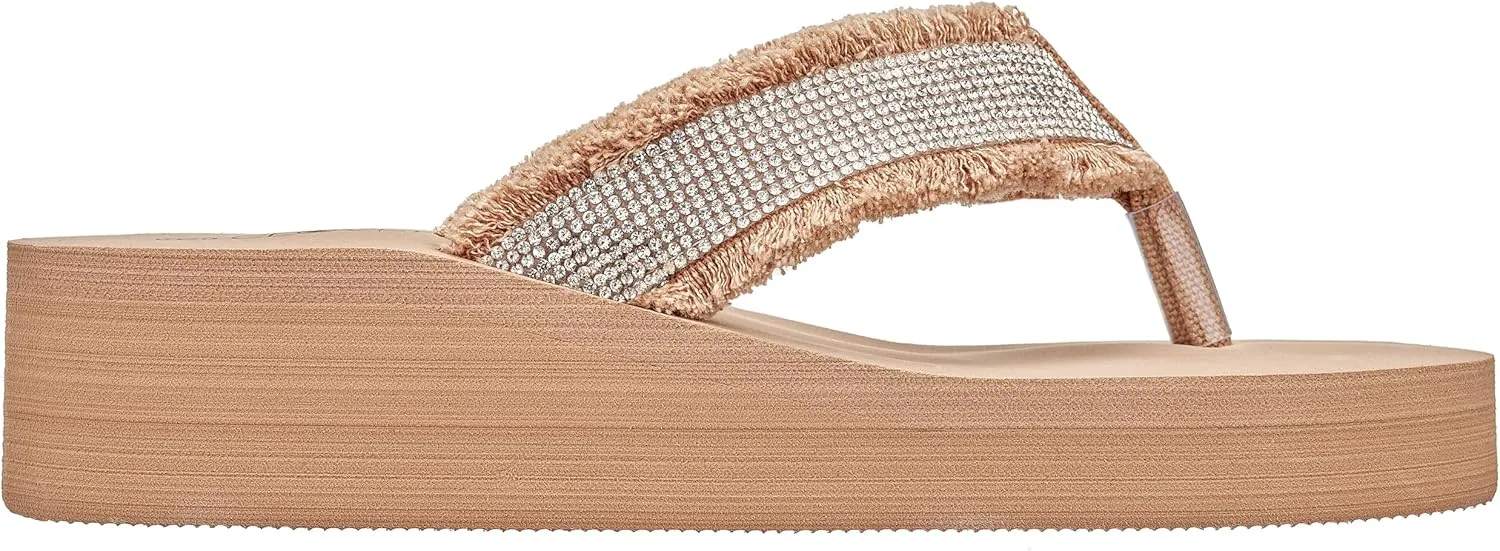 CLOVERLAY Women's Platform Flip Flops Rhinestone Glitter Sandals High Wedge Sandal