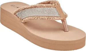 CLOVERLAY Women's Platform Flip Flops Rhinestone Glitter Sandals High Wedge Sandal