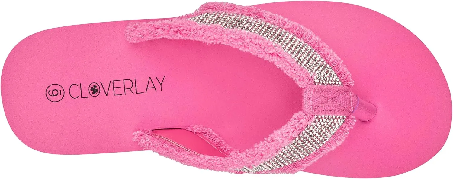 CLOVERLAY Women's Platform Flip Flops Rhinestone Glitter Sandals High Wedge Sandal