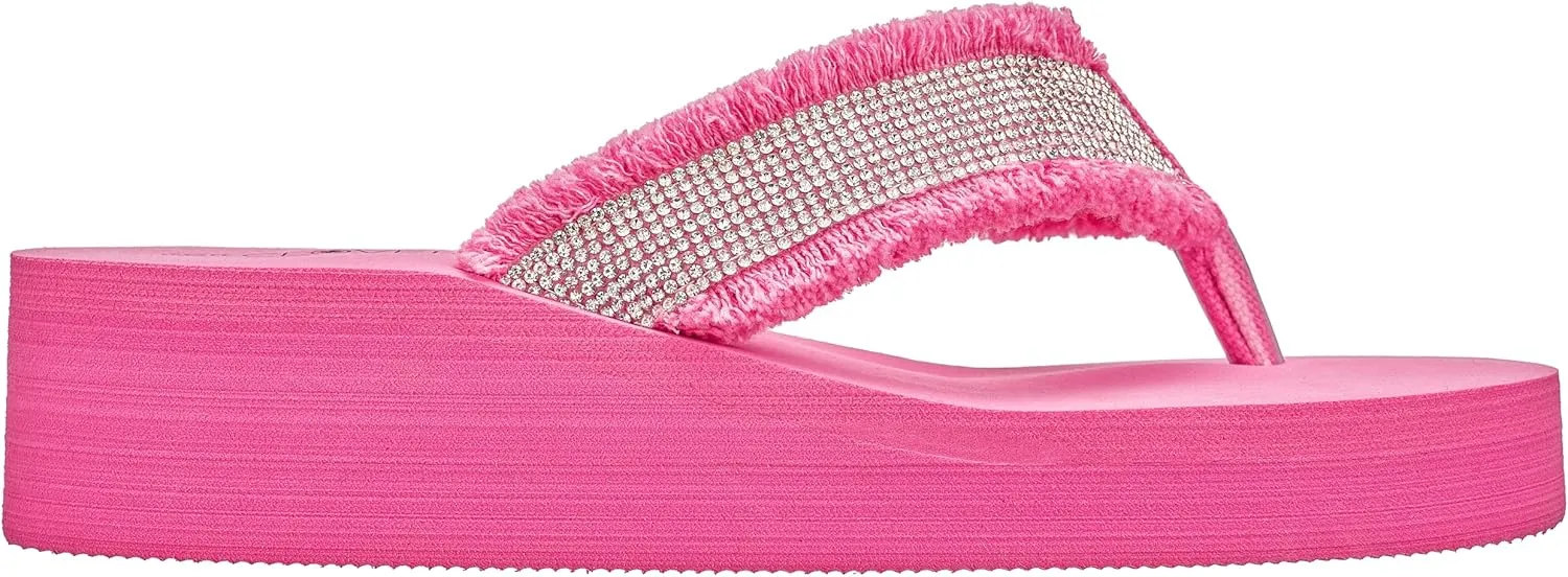 CLOVERLAY Women's Platform Flip Flops Rhinestone Glitter Sandals High Wedge Sandal