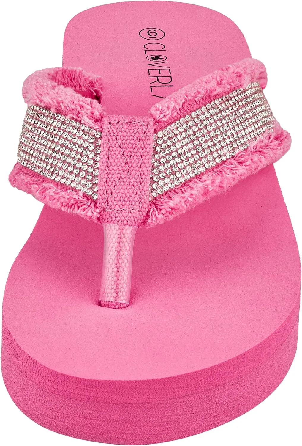 CLOVERLAY Women's Platform Flip Flops Rhinestone Glitter Sandals High Wedge Sandal