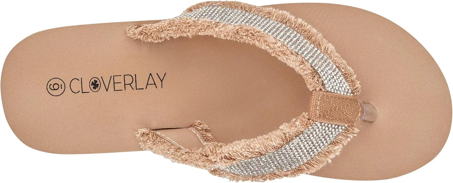 CLOVERLAY Women's Platform Flip Flops Rhinestone Glitter Sandals High Wedge Sandal