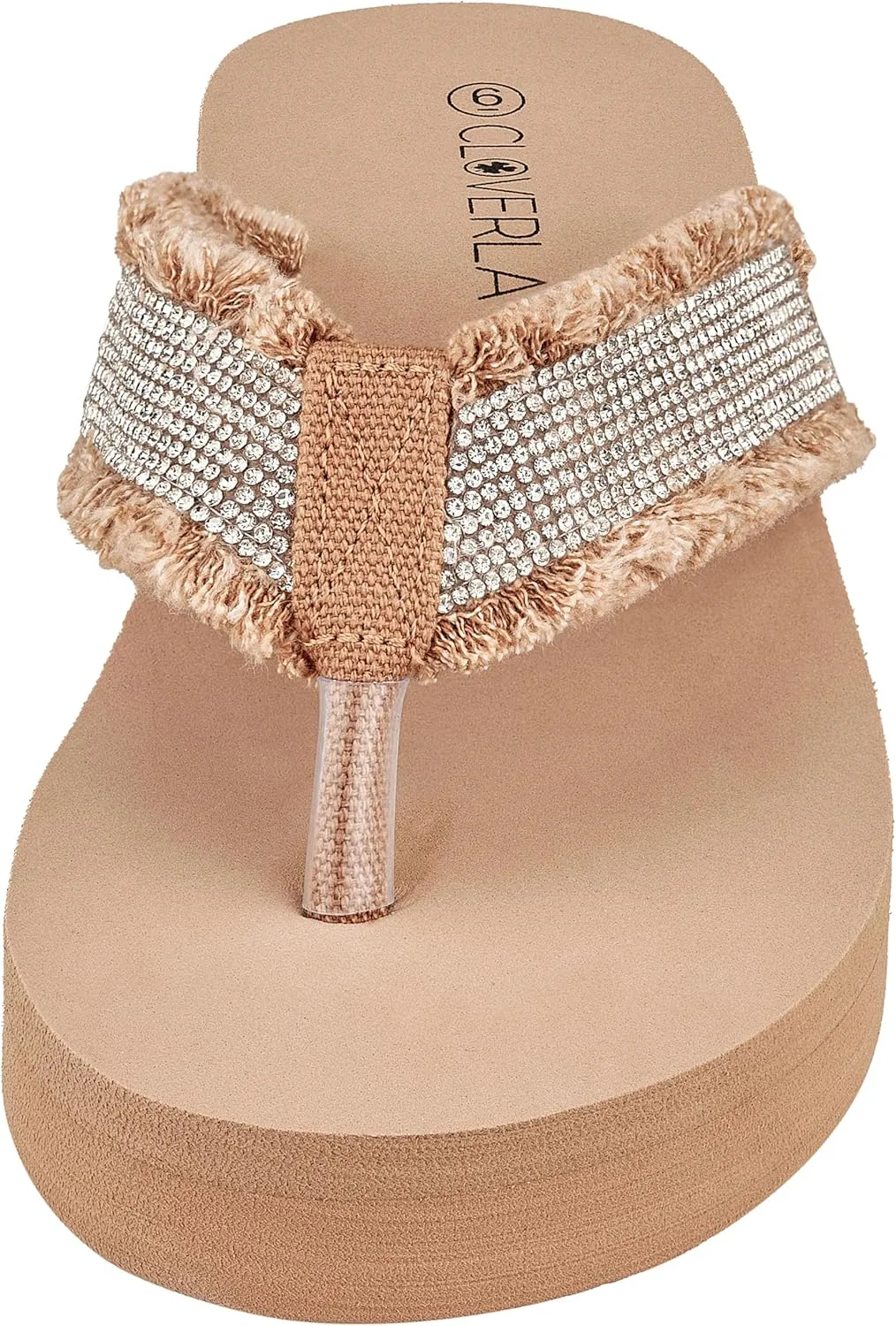 CLOVERLAY Women's Platform Flip Flops Rhinestone Glitter Sandals High Wedge Sandal