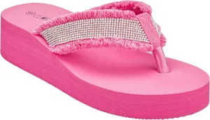 CLOVERLAY Women's Platform Flip Flops Rhinestone Glitter Sandals High Wedge Sandal
