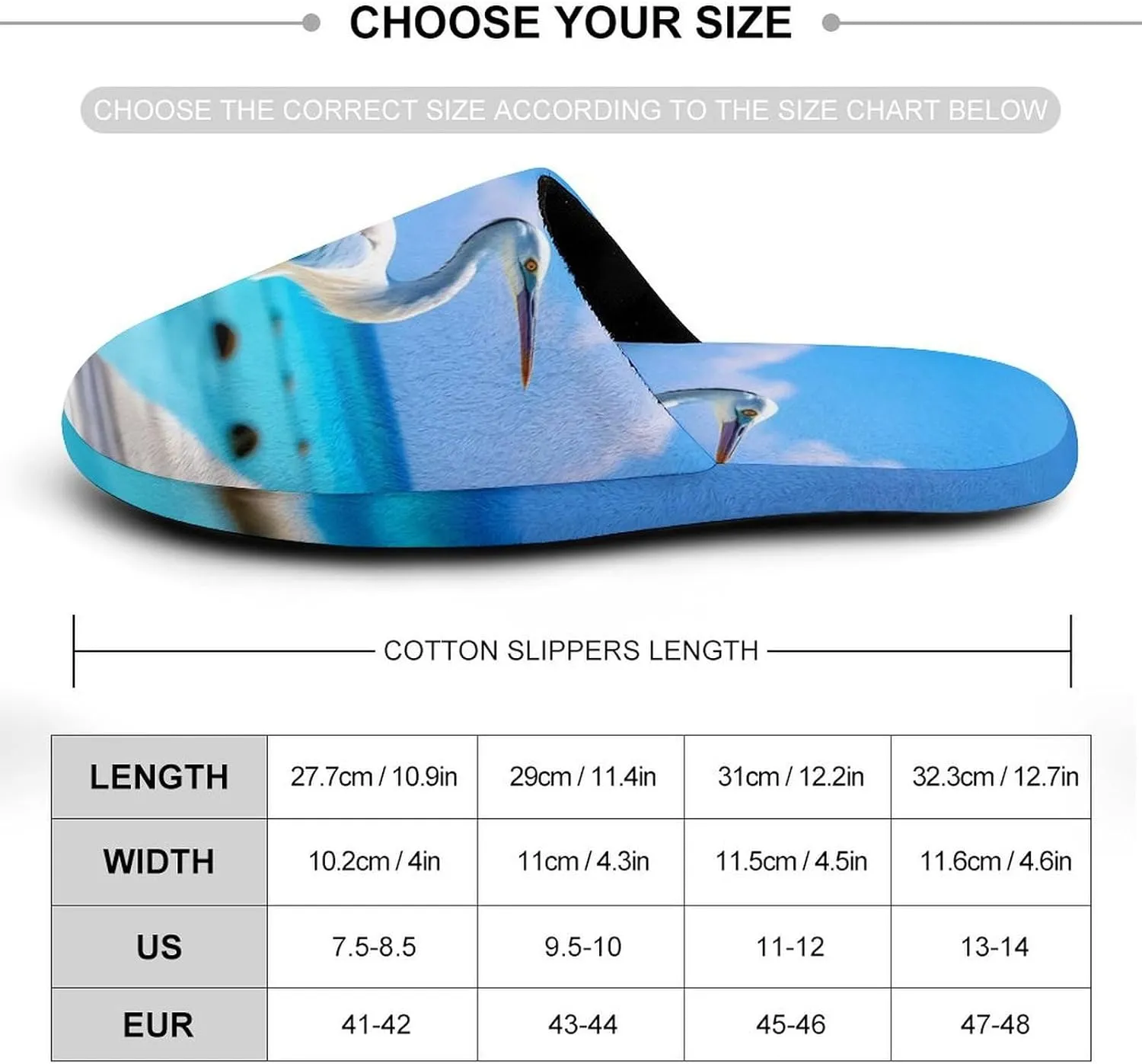 Coastal Stork Crane Men's Cotton Slippers Casual House Shoes Non-Slip Closed Toe House Shoes for Indoor Outdoor
