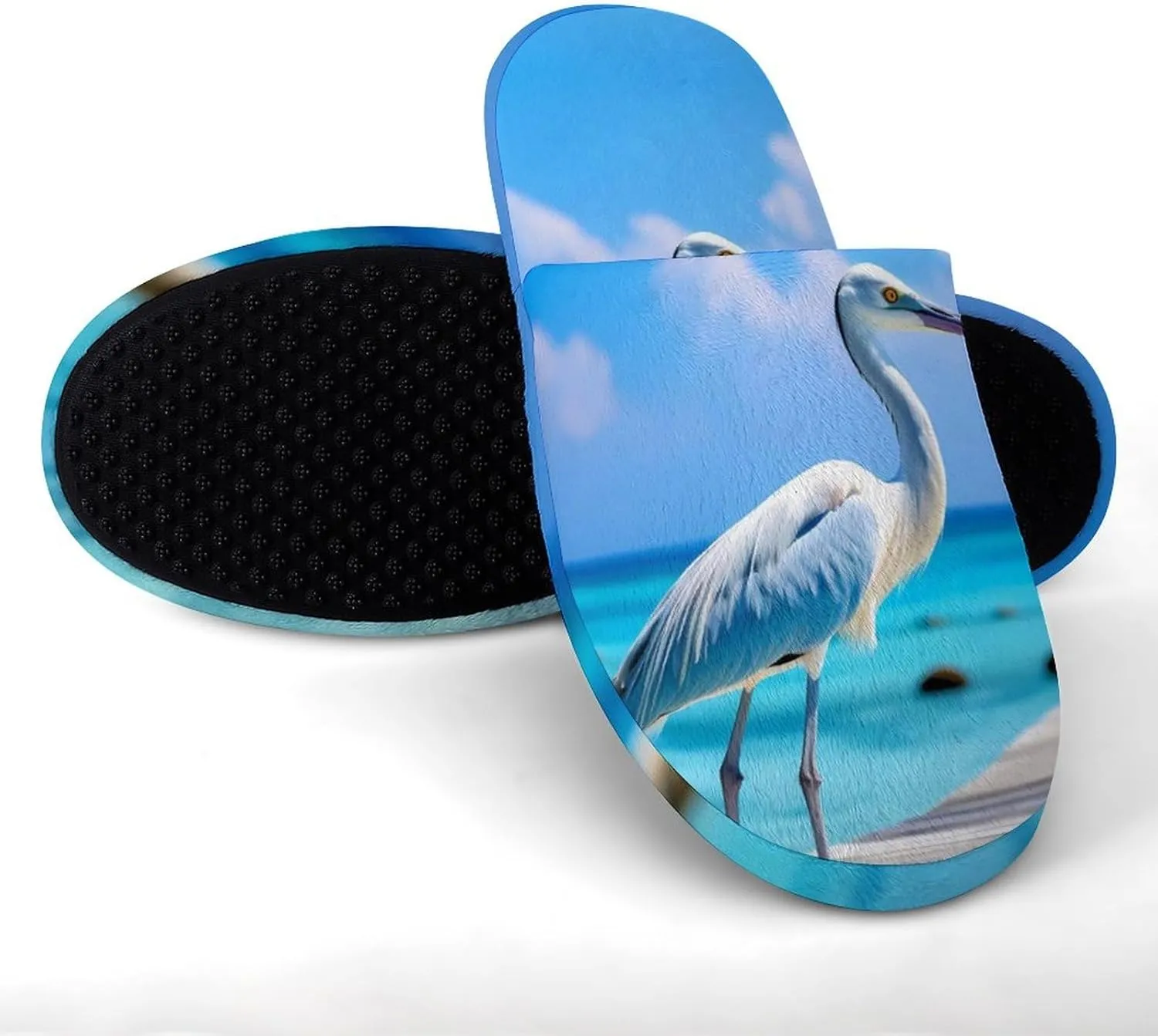 Coastal Stork Crane Men's Cotton Slippers Casual House Shoes Non-Slip Closed Toe House Shoes for Indoor Outdoor