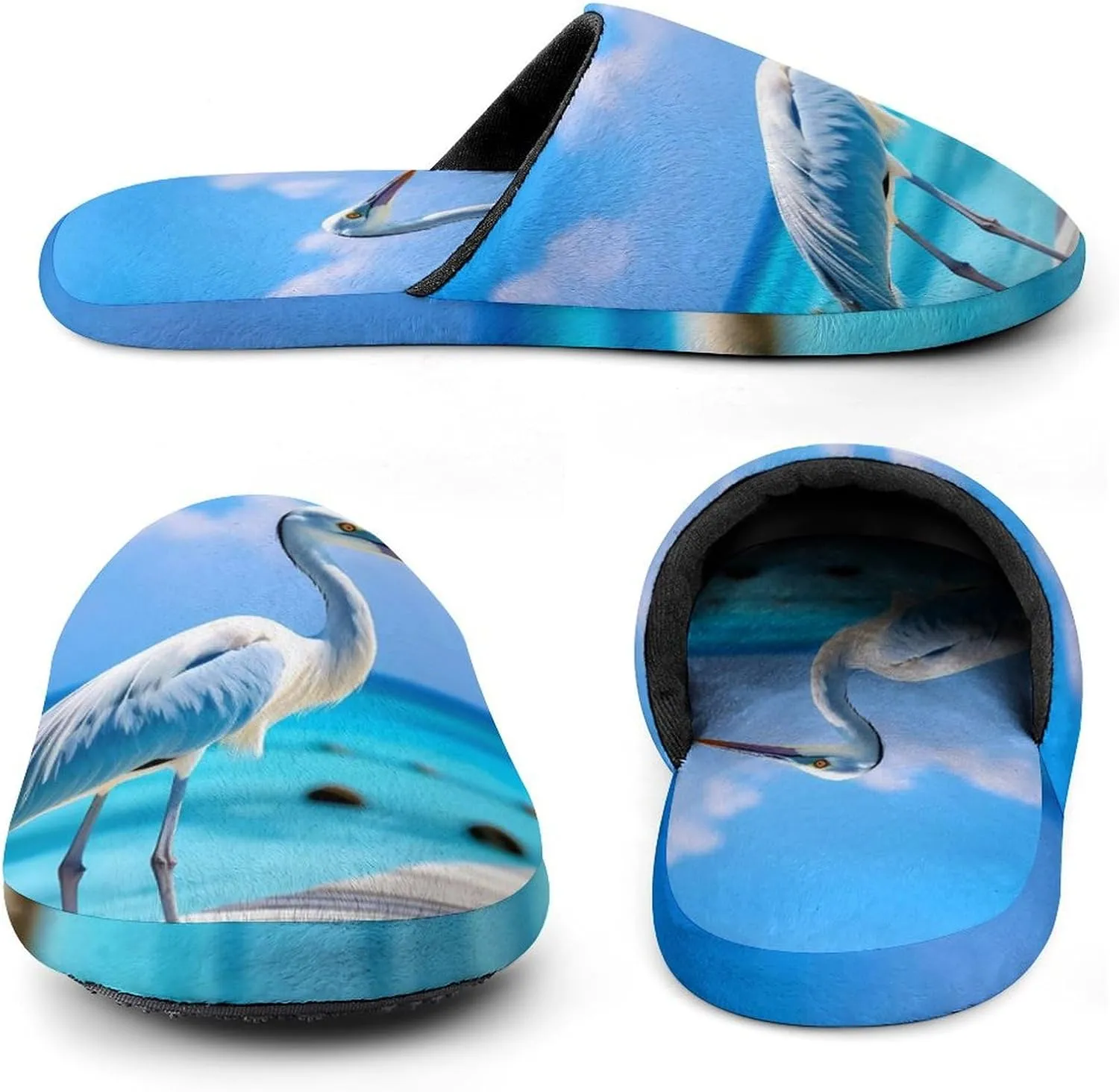 Coastal Stork Crane Men's Cotton Slippers Casual House Shoes Non-Slip Closed Toe House Shoes for Indoor Outdoor