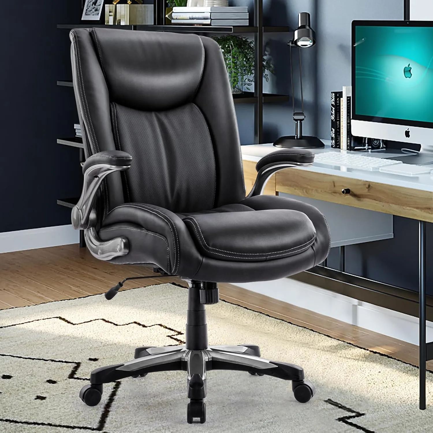 COLAMY High Back Executive Office Chair 400lbs, Large Heavy Duty Big and Tall Computer Office Desk Chair Flip-up Arms Wide Thick Seat for Home Office - Black