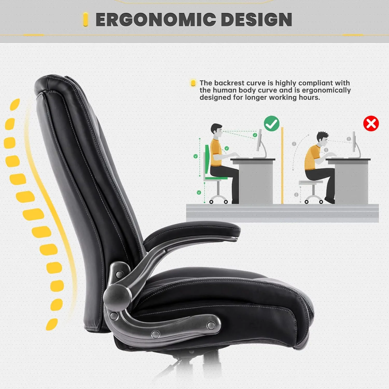 COLAMY High Back Executive Office Chair 400lbs, Large Heavy Duty Big and Tall Computer Office Desk Chair Flip-up Arms Wide Thick Seat for Home Office - Black