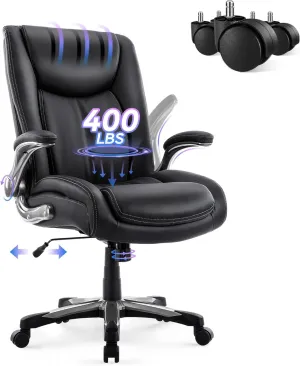 COLAMY High Back Executive Office Chair 400lbs, Large Heavy Duty Big and Tall Computer Office Desk Chair Flip-up Arms Wide Thick Seat for Home Office - Black