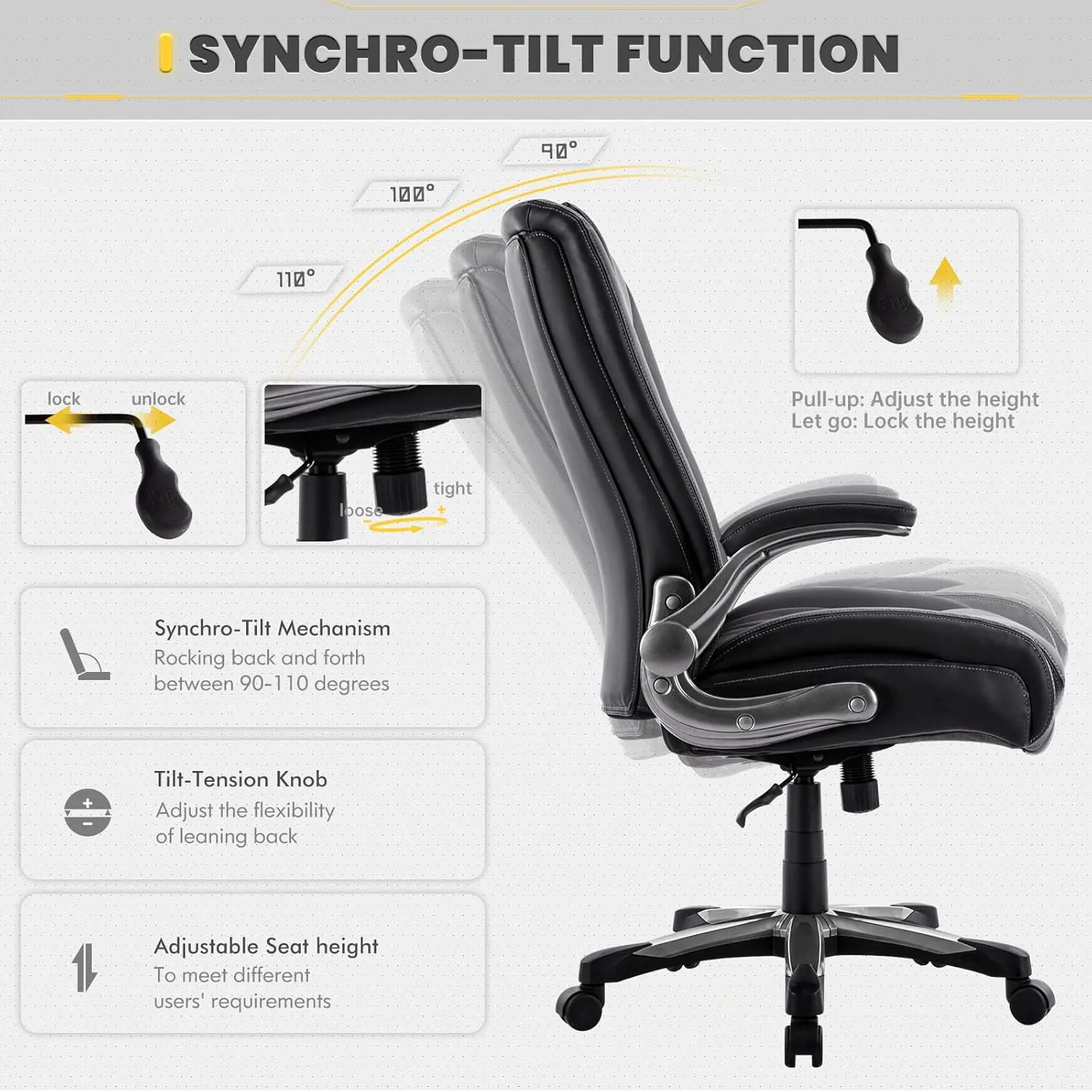 COLAMY High Back Executive Office Chair 400lbs, Large Heavy Duty Big and Tall Computer Office Desk Chair Flip-up Arms Wide Thick Seat for Home Office - Black