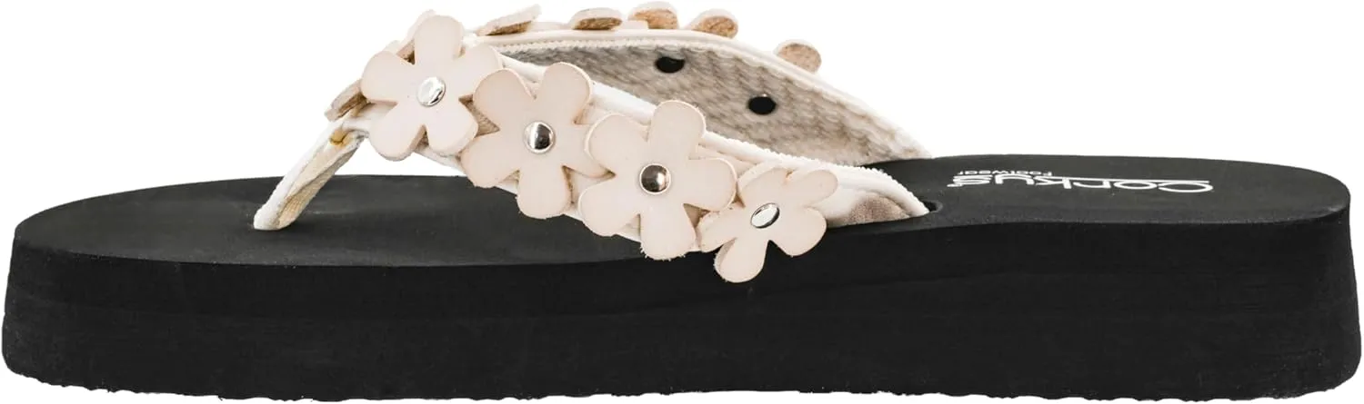 Corkys Footwear No Running Flip Flops - 'V' Strap Adorned With Flowers, Everyday Wear, Soft Footbed for All-Day Comfort, Effortless Slip-On Convenience