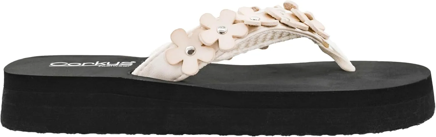 Corkys Footwear No Running Flip Flops - 'V' Strap Adorned With Flowers, Everyday Wear, Soft Footbed for All-Day Comfort, Effortless Slip-On Convenience