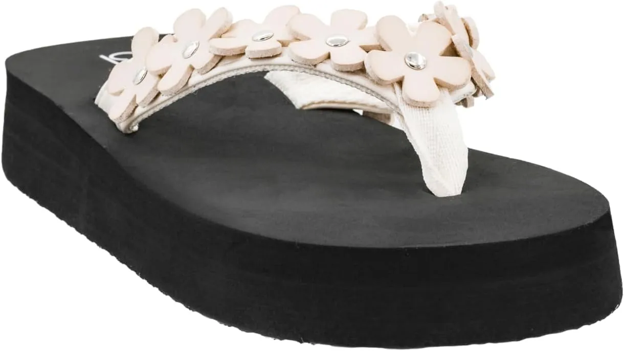 Corkys Footwear No Running Flip Flops - 'V' Strap Adorned With Flowers, Everyday Wear, Soft Footbed for All-Day Comfort, Effortless Slip-On Convenience