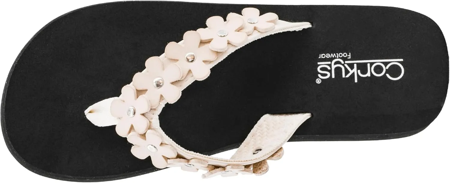 Corkys Footwear No Running Flip Flops - 'V' Strap Adorned With Flowers, Everyday Wear, Soft Footbed for All-Day Comfort, Effortless Slip-On Convenience