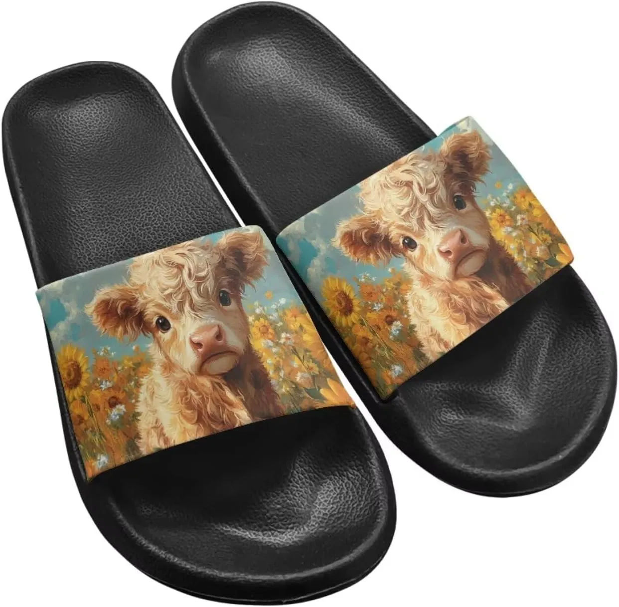 Cow Slippers Slip On Womens Flats Sandals Summer Beach Sandal for Lady Comfort Soft Footbed House Slipper