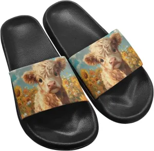 Cow Slippers Slip On Womens Flats Sandals Summer Beach Sandal for Lady Comfort Soft Footbed House Slipper