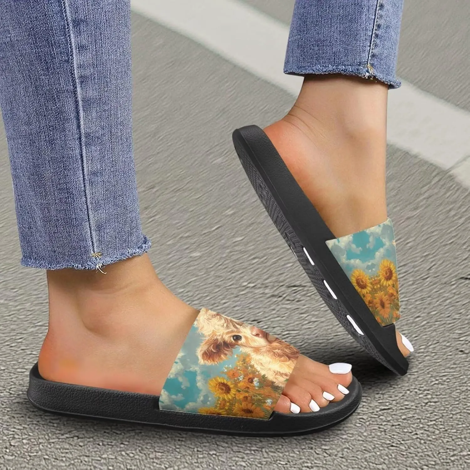 Cow Slippers Slip On Womens Flats Sandals Summer Beach Sandal for Lady Comfort Soft Footbed House Slipper