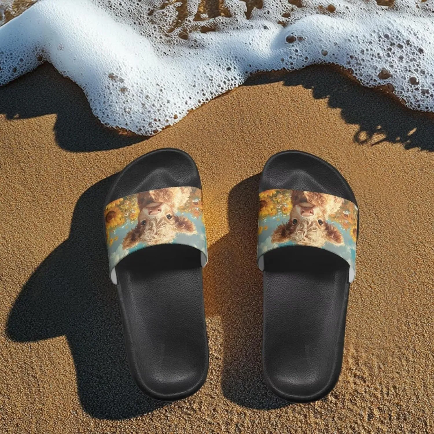Cow Slippers Slip On Womens Flats Sandals Summer Beach Sandal for Lady Comfort Soft Footbed House Slipper