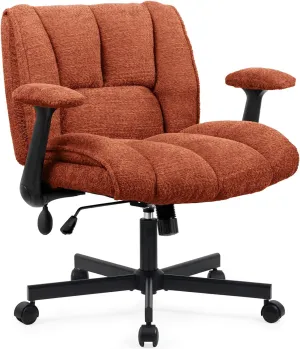 Criss Cross Legged Office Chair with Flip-Up Arms and Wheels, Wide Seat Desk Chair with Built-In Dynamic Airbag Lumbar Support, Modern Cross-Leg Chair for Home Office, Apartment, Vanity, Orange