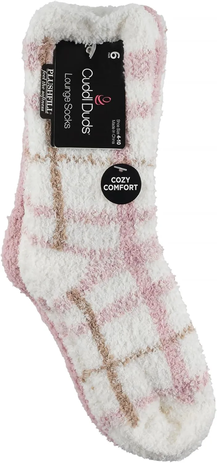 Cuddl Duds Women 6 Pair Pack Cozy Super Soft Sleep Lounge Multi Pattern Crew Socks