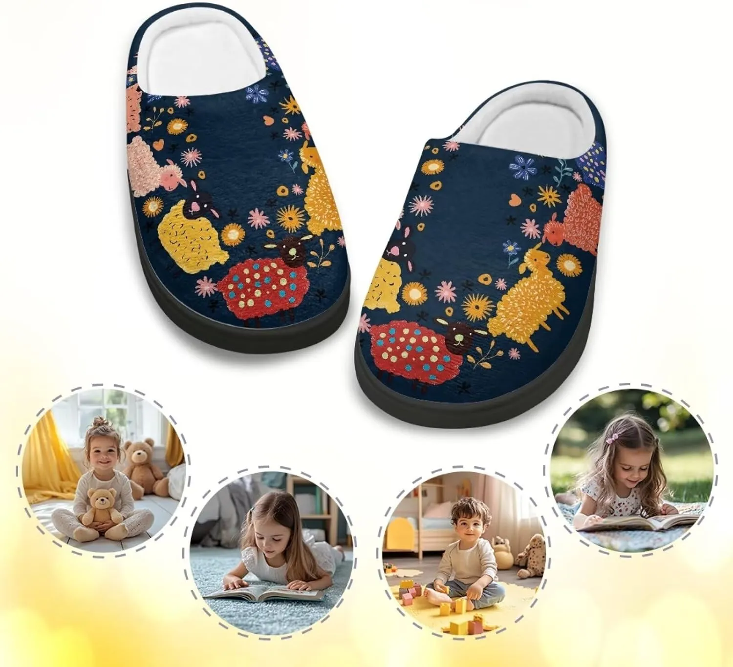 Cute Kids Slippers for Boys and Girls, Soft Warm Home Slippers for Winter, Anti-Slip Closed Toe Fuzzy Slippers