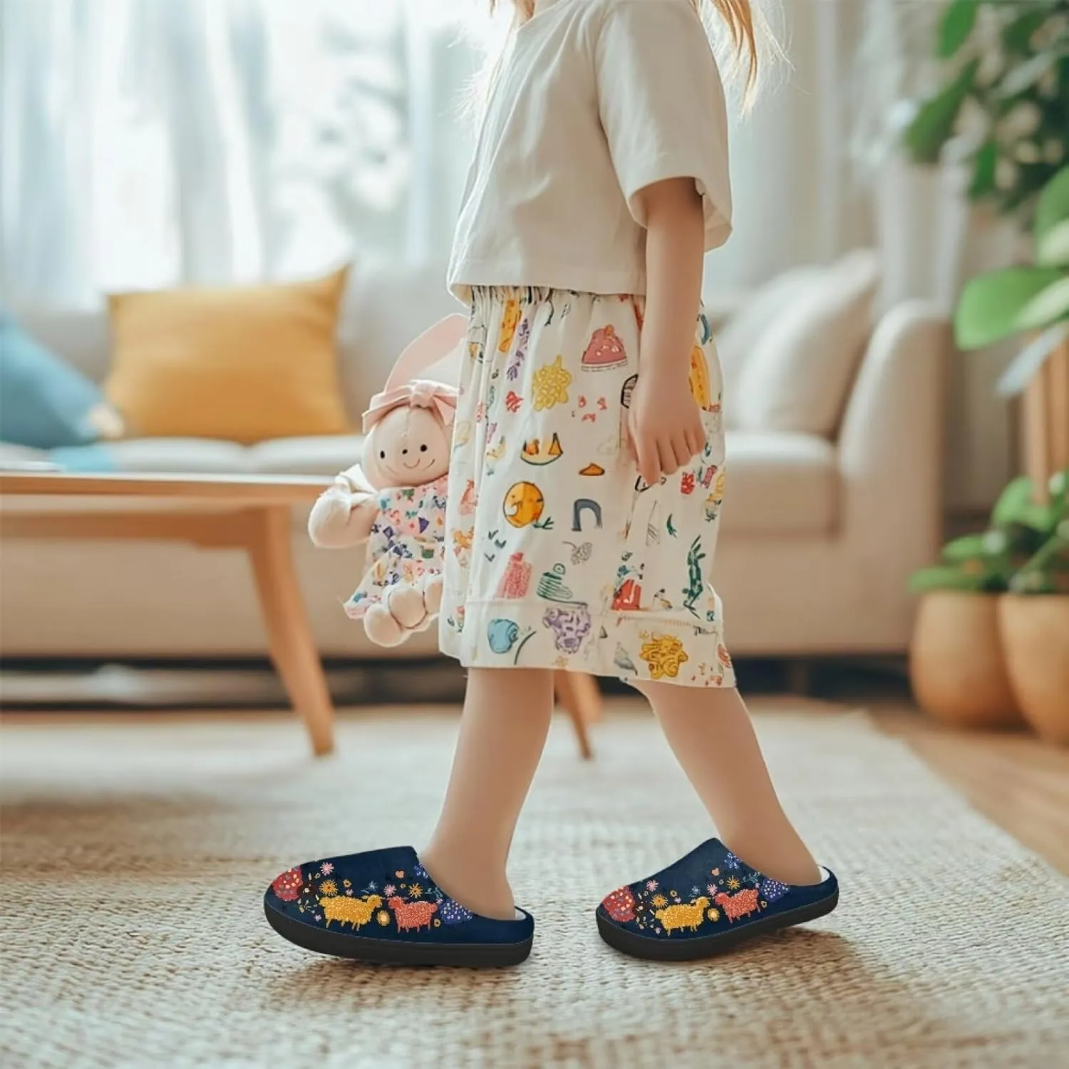 Cute Kids Slippers for Boys and Girls, Soft Warm Home Slippers for Winter, Anti-Slip Closed Toe Fuzzy Slippers
