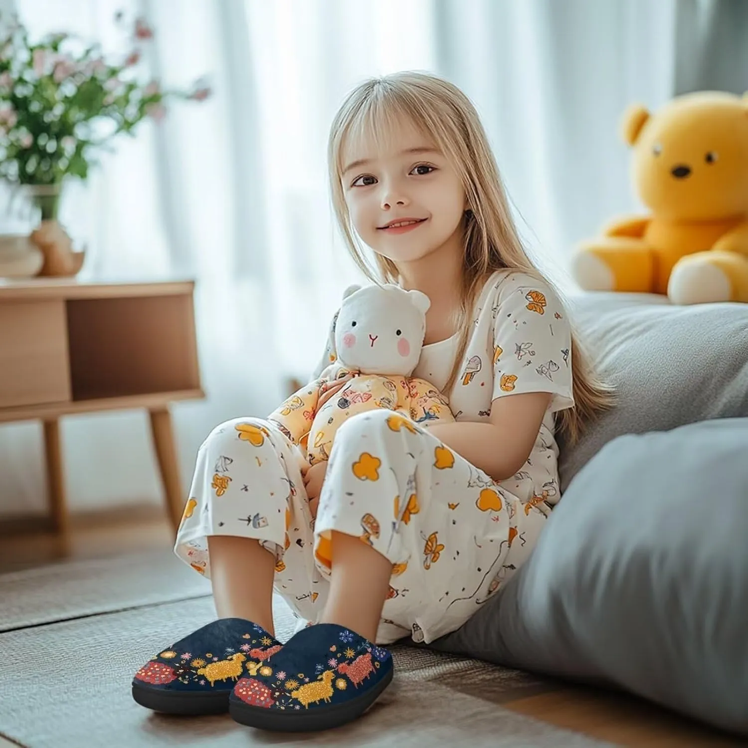 Cute Kids Slippers for Boys and Girls, Soft Warm Home Slippers for Winter, Anti-Slip Closed Toe Fuzzy Slippers