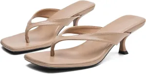 DADAWEN Women's Kitten Heels Thong Sandals Square Open Toe Flip Flop Heels Slip On Fashion Summer Dressy Party Wedding Pumps Heeled Sandals