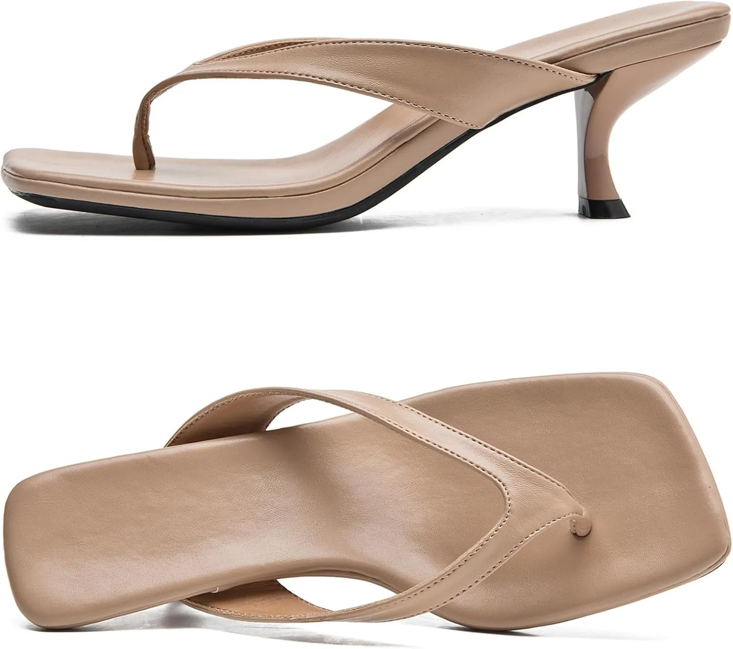 DADAWEN Women's Kitten Heels Thong Sandals Square Open Toe Flip Flop Heels Slip On Fashion Summer Dressy Party Wedding Pumps Heeled Sandals