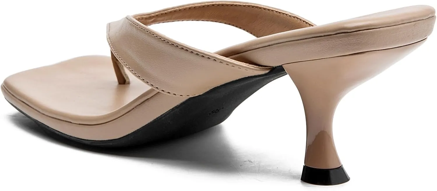 DADAWEN Women's Kitten Heels Thong Sandals Square Open Toe Flip Flop Heels Slip On Fashion Summer Dressy Party Wedding Pumps Heeled Sandals