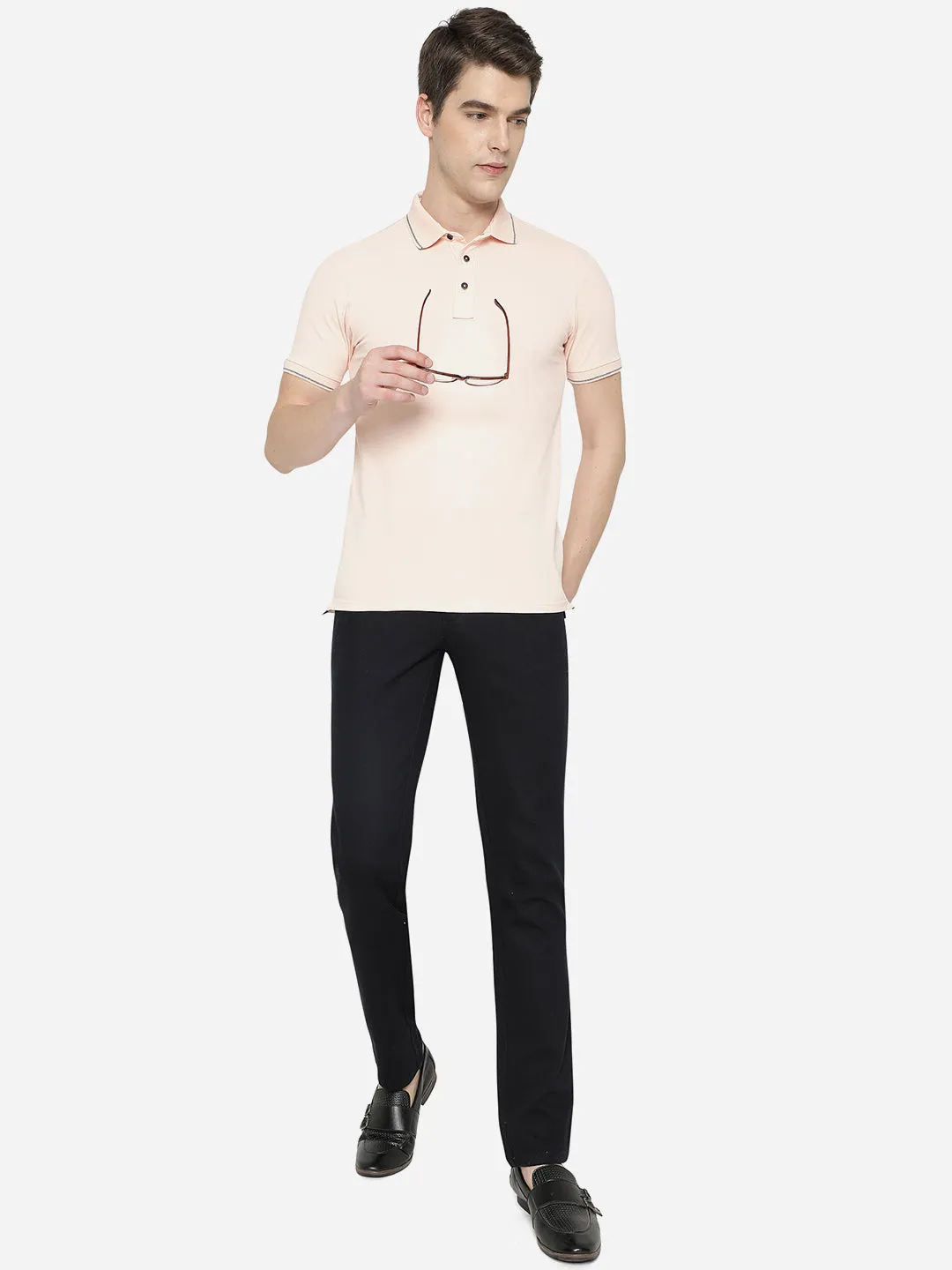 Dark Blue Solid Uno Fit Casual Trouser | JadeBlue