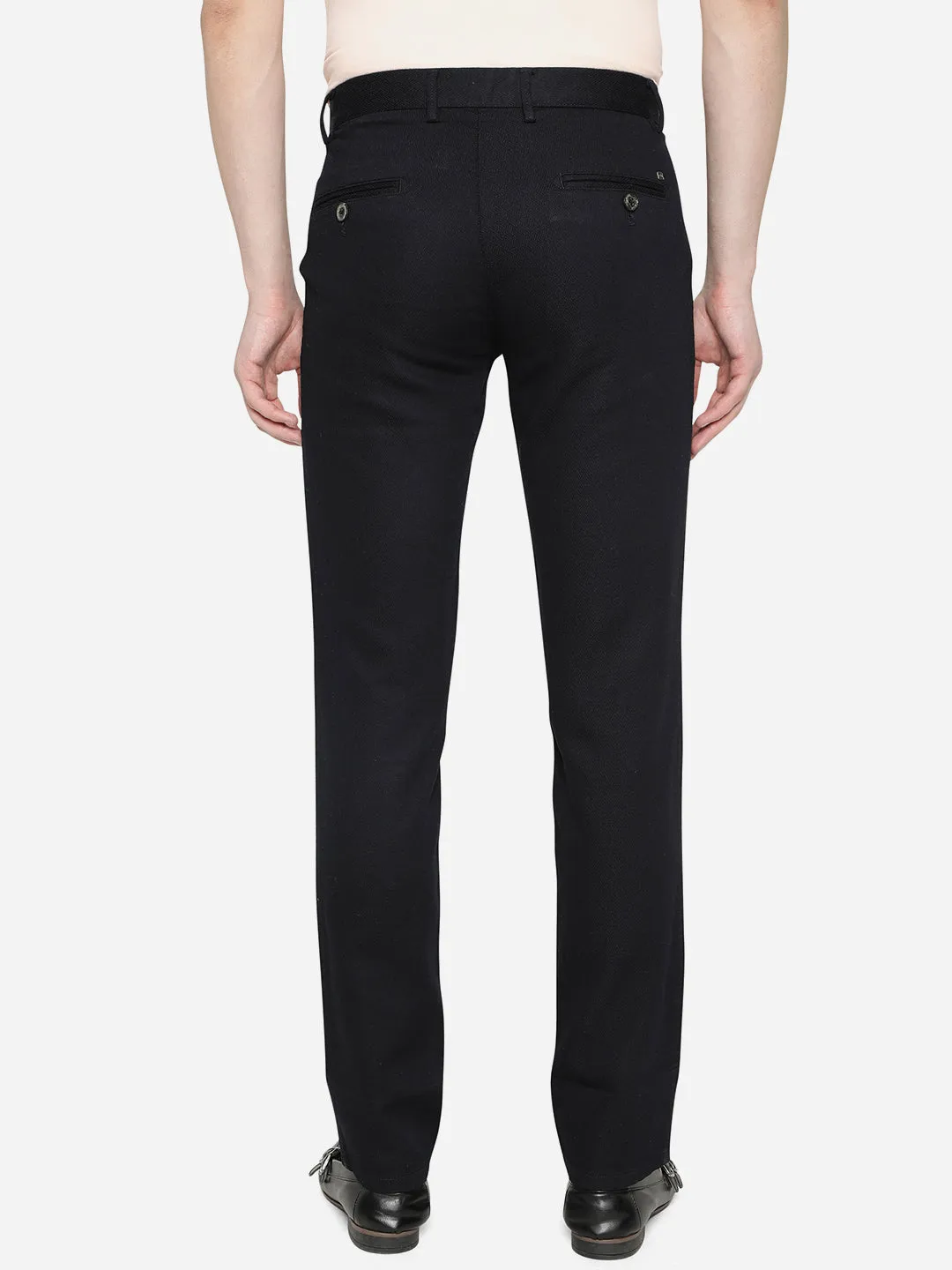 Dark Blue Solid Uno Fit Casual Trouser | JadeBlue