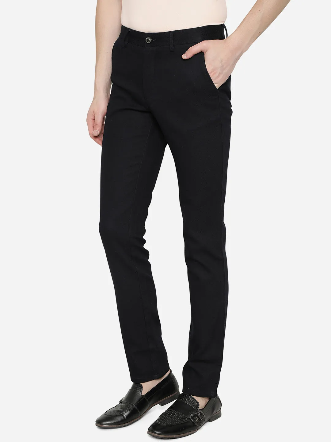 Dark Blue Solid Uno Fit Casual Trouser | JadeBlue