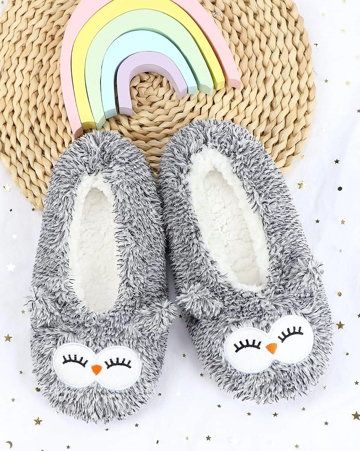DICUIRD Kid's Animal Slipper Socks, Cartoon Cozy Fleece Indoor Kids Slipper, Fluzzy Warm Bedroom Shoes