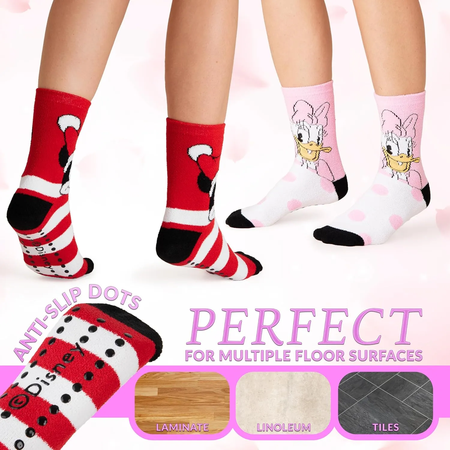 Disney Stitch Slippers Socks Women 2 Pack Fluffy Socks Non Slip Fleece Bed Socks Stitch Minnie Mickey Mouse Baby Yoda