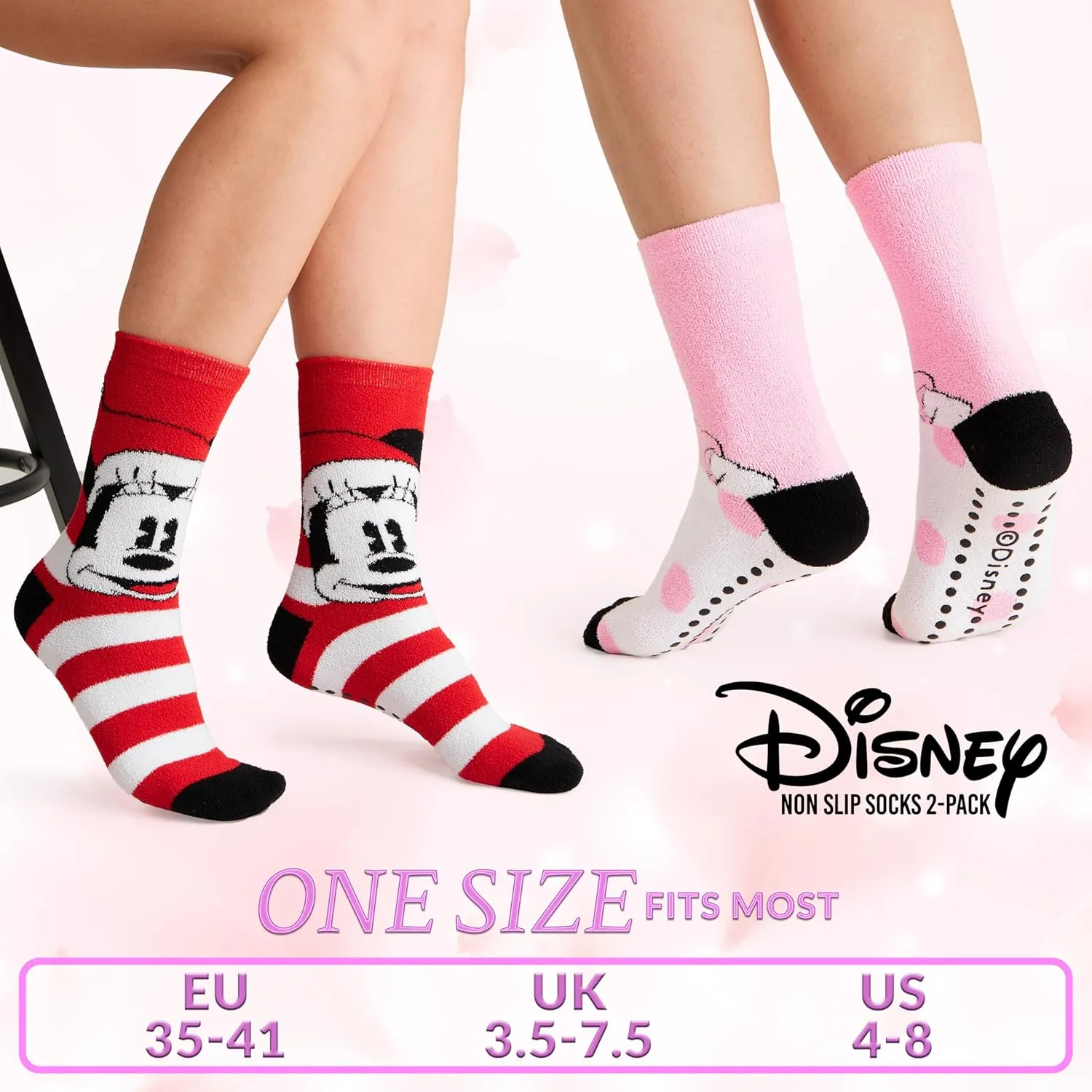 Disney Stitch Slippers Socks Women 2 Pack Fluffy Socks Non Slip Fleece Bed Socks Stitch Minnie Mickey Mouse Baby Yoda