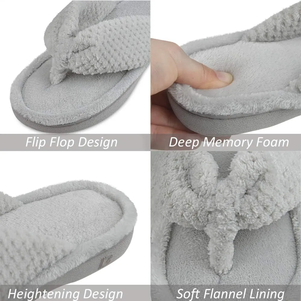 DL Women's Flip Flop Memory Foam Slippers with Cozy Terry Lining Soft Thong Slippers Slip on House Shoes with Indoor Outdoor Arch Support Rubber Sole